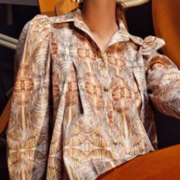 Boho All Over Print Lantern Sleeve Top - Picture 2 of 3